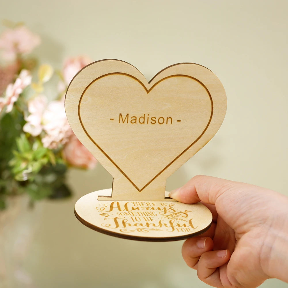 Wooden Heart Wedding Place Names, Laser cut Personalised Keepsake Favours, Beautiful Oak or Walnut Rustic Table decor