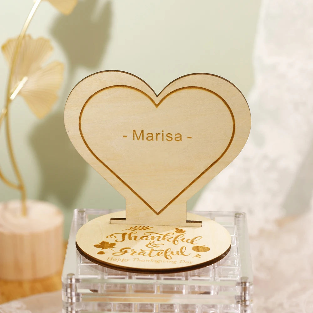 Wooden Heart Wedding Place Names, Laser cut Personalised Keepsake Favours, Beautiful Oak or Walnut Rustic Table decor